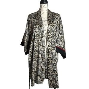 Vintage 90s Delicates Animal Print Red Trim Kimono Style Robe
